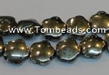 CPY162 15.5 inches 12mm carved flower pyrite gemstone beads wholesale