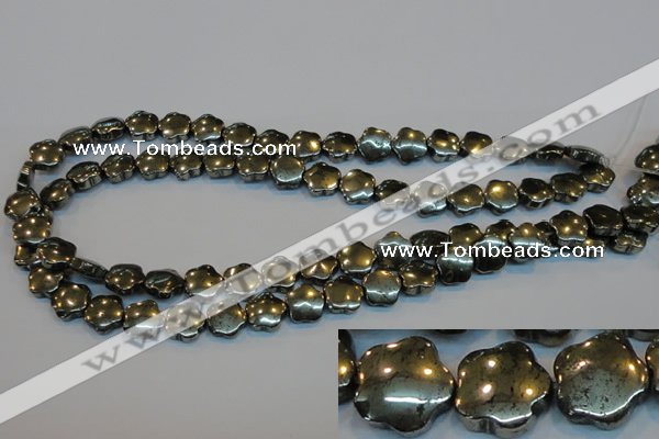 CPY162 15.5 inches 12mm carved flower pyrite gemstone beads wholesale