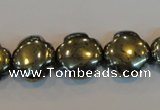 CPY163 15.5 inches 15mm carved flower pyrite gemstone beads wholesale