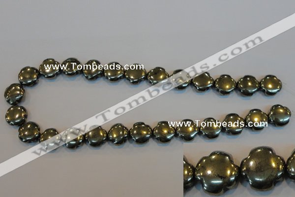 CPY163 15.5 inches 15mm carved flower pyrite gemstone beads wholesale