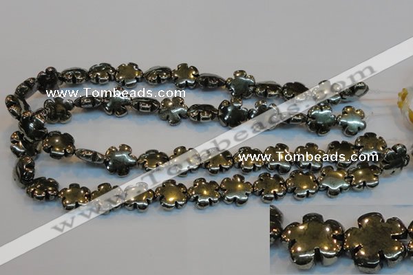 CPY164 15.5 inches 16mm carved flower pyrite gemstone beads wholesale