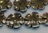 CPY165 15.5 inches 20mm carved flower pyrite gemstone beads wholesale