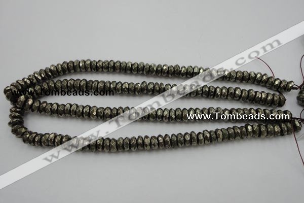 CPY216 15.5 inches 4*10mm faceted rondelle pyrite gemstone beads