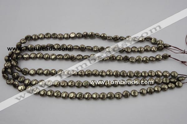 CPY220 15.5 inches 8mm flat round pyrite gemstone beads wholesale