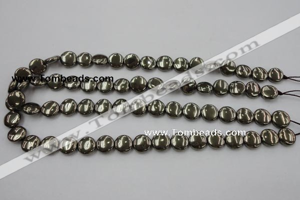 CPY222 15.5 inches 12mm flat round pyrite gemstone beads wholesale