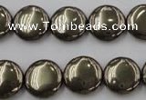 CPY223 15.5 inches 14mm flat round pyrite gemstone beads wholesale