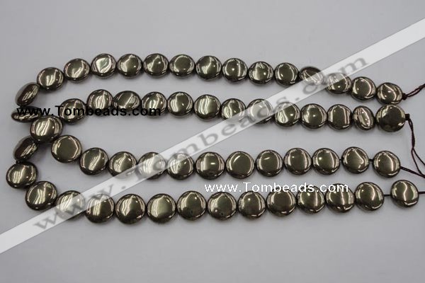 CPY223 15.5 inches 14mm flat round pyrite gemstone beads wholesale