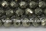 CPY265 15.5 inches 4mm faceted round pyrite gemstone beads