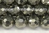 CPY266 15.5 inches 6mm faceted round pyrite gemstone beads