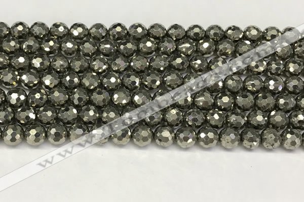 CPY266 15.5 inches 6mm faceted round pyrite gemstone beads