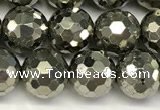 CPY267 15.5 inches 8mm round faceted pyrite gemstone beads