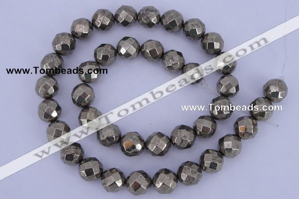 CPY30 16 inches 10mm faceted round pyrite gemstone beads wholesale