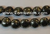 CPY301 15.5 inches 10mm flat round pyrite gemstone beads wholesale