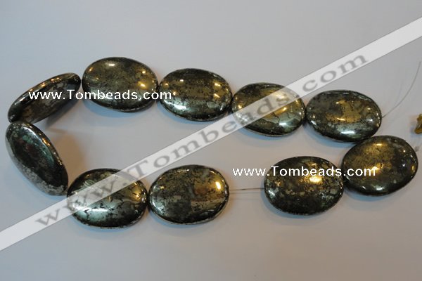 CPY313 15.5 inches 30*40mm oval pyrite gemstone beads wholesale