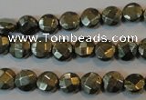 CPY341 15.5 inches 8mm faceted coin pyrite gemstone beads wholesale