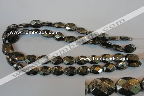 CPY344 15.5 inches 13*18mm faceted oval pyrite gemstone beads wholesale