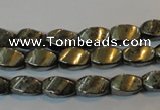 CPY345 15.5 inches 6*10mm twisted rice pyrite gemstone beads wholesale