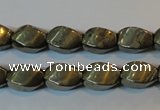 CPY346 15.5 inches 8*12mm twisted rice pyrite gemstone beads wholesale