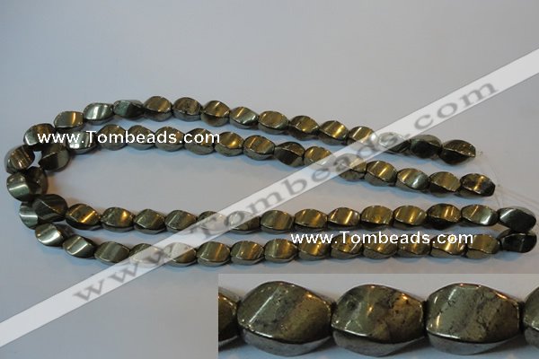 CPY346 15.5 inches 8*12mm twisted rice pyrite gemstone beads wholesale