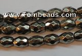 CPY371 15 inches 6*8mm faceted rice pyrite gemstone beads