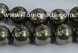 CPY406 15.5 inches 14mm round pyrite gemstone beads wholesale