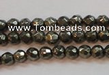 CPY49 16 inches 4mm faceted round pyrite gemstone beads wholesale