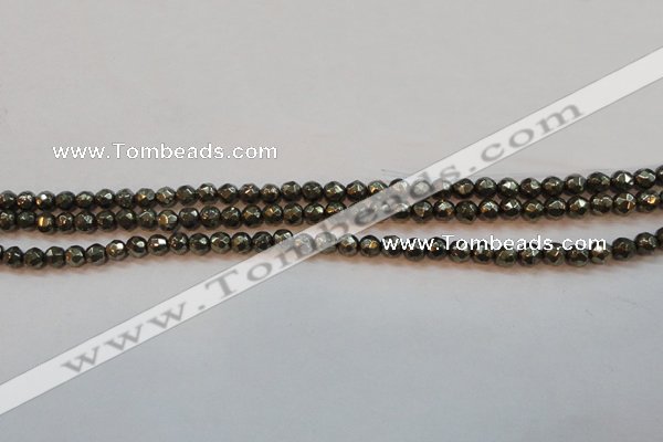 CPY49 16 inches 4mm faceted round pyrite gemstone beads wholesale