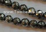 CPY50 16 inches 6mm faceted round pyrite gemstone beads wholesale