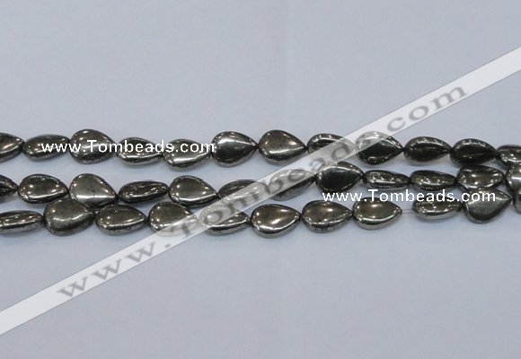 CPY579 15.5 inches 15*20mm flat teardrop pyrite gemstone beads