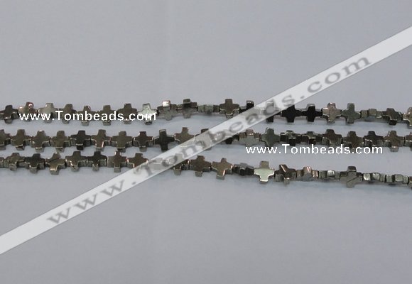 CPY581 15.5 inches 8*8mm cross pyrite gemstone beads wholesale