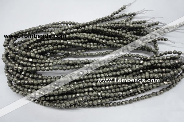 CPY60 15.5 inches 5mm faceted round pyrite gemstone beads wholesale