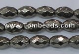 CPY603 15.5 inches 8*12mm faceted rice pyrite gemstone beads