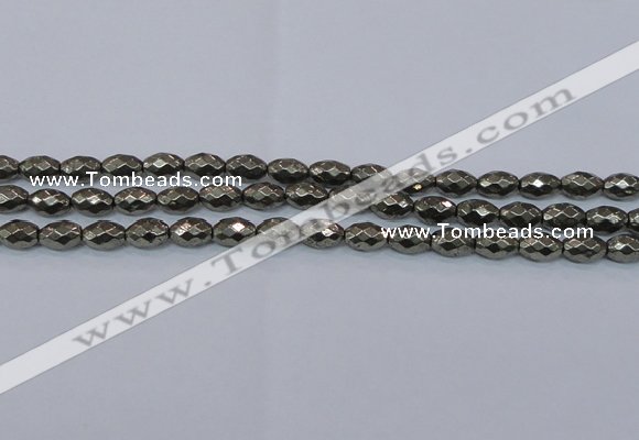 CPY603 15.5 inches 8*12mm faceted rice pyrite gemstone beads