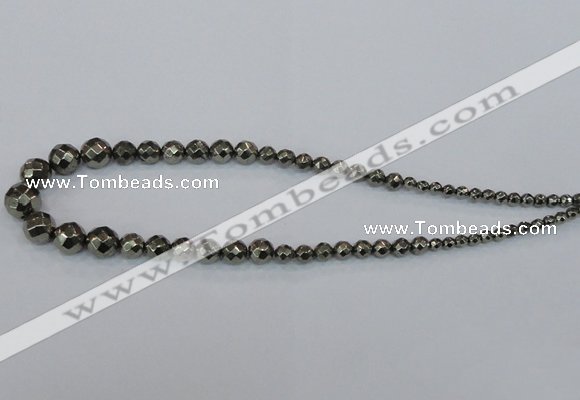 CPY615 15.5 inches 4mm - 12mm faceted round pyrite gemstone beads