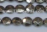 CPY626 15.5 inches 10mm faceted coin pyrite gemstone beads