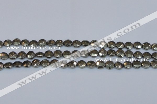 CPY626 15.5 inches 10mm faceted coin pyrite gemstone beads