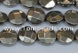 CPY627 15.5 inches 12mm faceted coin pyrite gemstone beads