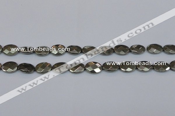 CPY632 15.5 inches 12*16mm faceted oval pyrite gemstone beads