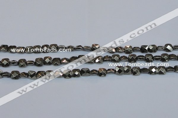 CPY635 15.5 inches 8*8mm faceted square pyrite gemstone beads