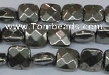 CPY636 15.5 inches 10*10mm faceted square pyrite gemstone beads