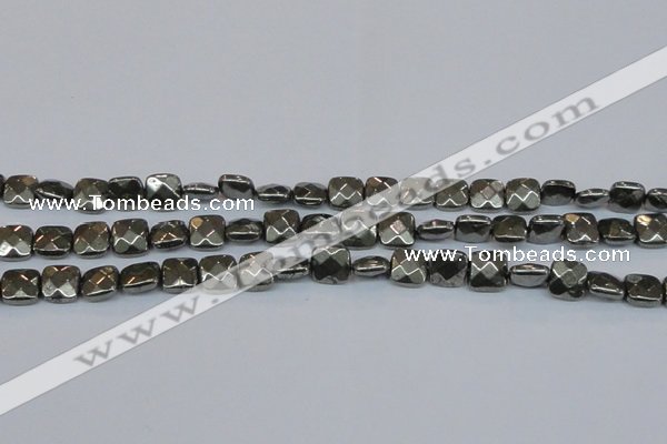 CPY636 15.5 inches 10*10mm faceted square pyrite gemstone beads