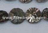 CPY661 15.5 inches 16mm carved flower pyrite gemstone beads