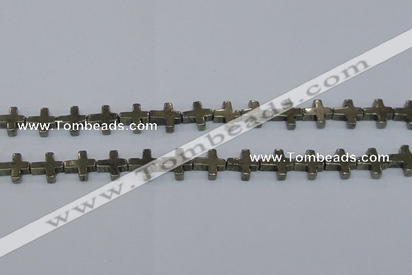 CPY663 15.5 inches 11*11mm cross pyrite gemstone beads wholesale