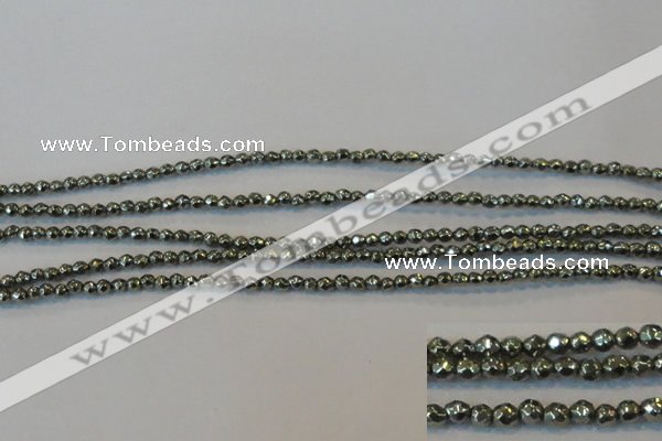 CPY72 15.5 inches 2mm faceted round pyrite gemstone beads wholesale