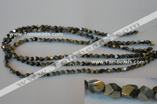 CPY76 15.5 inches 5-6mm faceted nuggets pyrite gemstone beads