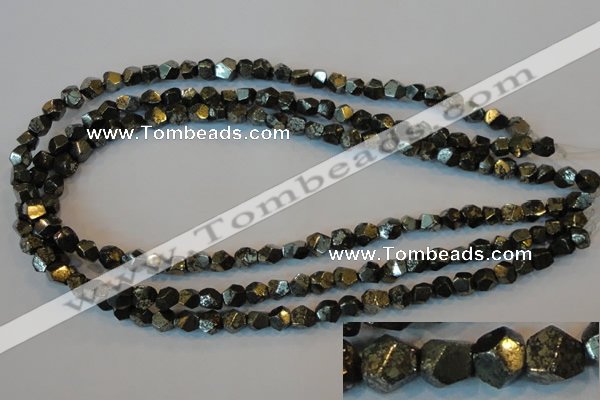 CPY77 15.5 inches 7-8mm faceted nuggets pyrite gemstone beads