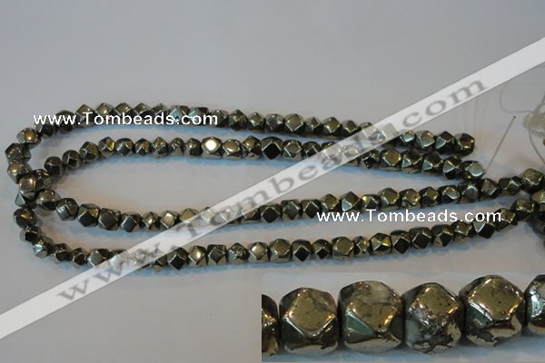 CPY78 15.5 inches 8-9mm faceted nuggets pyrite gemstone beads