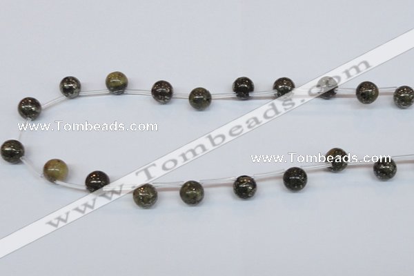 CPY782 Top drilled 10mm round pyrite gemstone beads wholesale