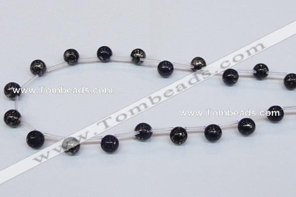 CPY785 Top drilled 10mm round pyrite gemstone beads wholesale