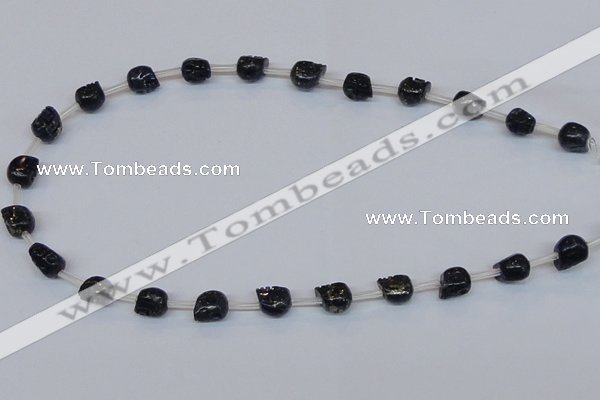 CPY787 Top drilled 8mm carved skull pyrite gemstone beads